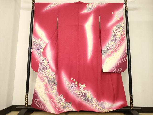 平和屋着物●豪華振袖 流水花文 暈し染め 金彩 金通し地 正絹 逸品 AABG0829ck