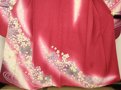平和屋着物●豪華振袖 流水花文 暈し染め 金彩 金通し地 正絹 逸品 AABG0829ck