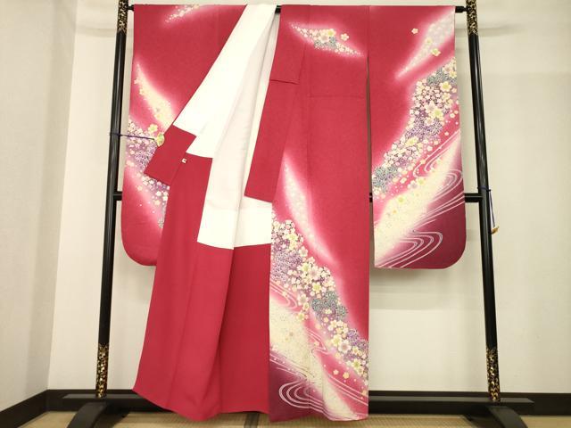 平和屋着物●豪華振袖 流水花文 暈し染め 金彩 金通し地 正絹 逸品 AABG0829ck