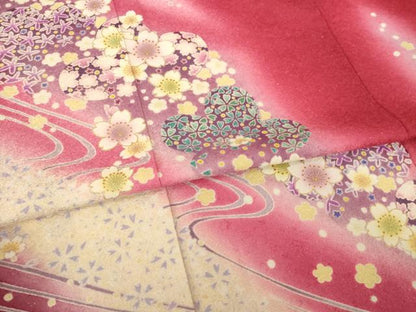 平和屋着物●豪華振袖 流水花文 暈し染め 金彩 金通し地 正絹 逸品 AABG0829ck