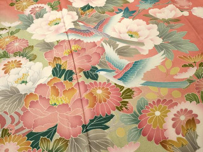 平和屋着物●豪華振袖 友禅 花鳥文 暈し染め 正絹 逸品 AABG0830ck