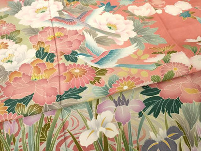 平和屋着物●豪華振袖 友禅 花鳥文 暈し染め 正絹 逸品 AABG0830ck