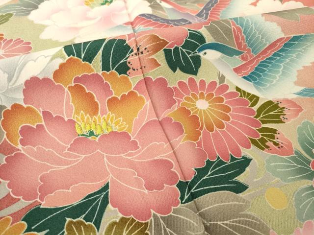 平和屋着物●豪華振袖 友禅 花鳥文 暈し染め 正絹 逸品 AABG0830ck