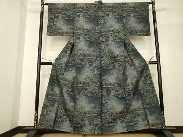 平和屋着物●本場大島紬 風景文 さが美扱い 正絹 逸品 未使用 AABG0834ck