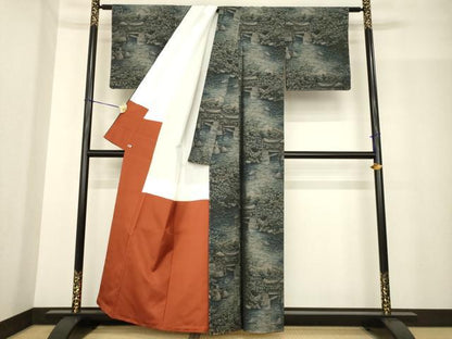 平和屋着物●本場大島紬 風景文 さが美扱い 正絹 逸品 未使用 AABG0834ck