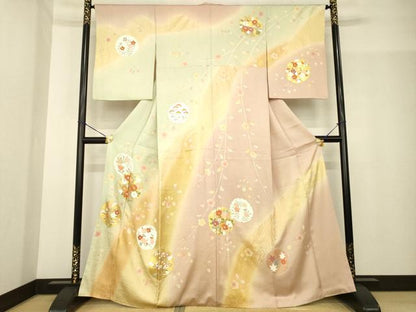 平和屋着物●訪問着 雪輪花文 暈し染め 金銀彩 正絹 逸品 AABG0838ck