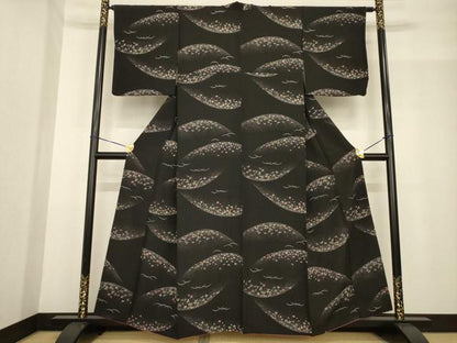 平和屋着物■上質な小紋 遠山花文 黒地 正絹 逸品 AABG0839ck
