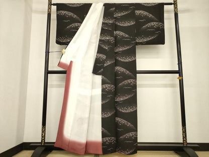 平和屋着物■上質な小紋 遠山花文 黒地 正絹 逸品 AABG0839ck