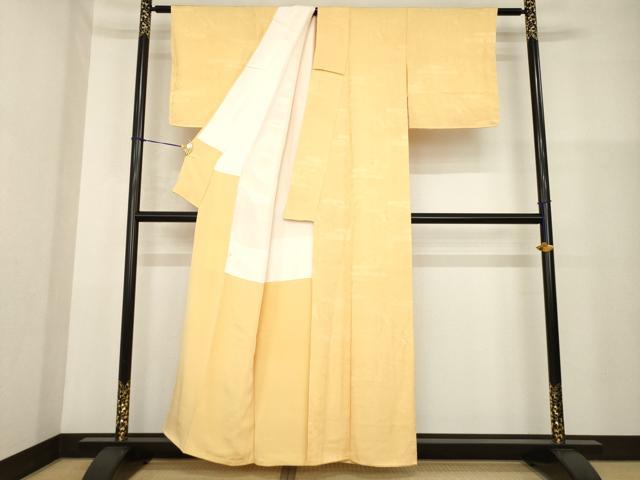 平和屋着物■上質な色無地 女人地紋 萱草色 正絹 逸品 AABG0844ck