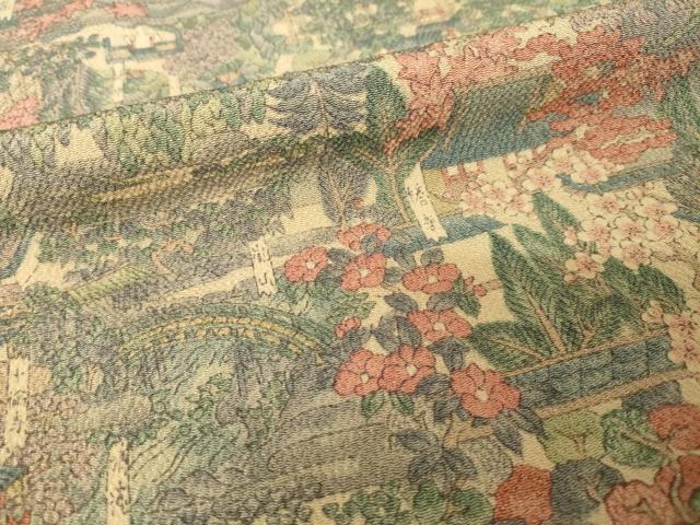 平和屋着物■上質な小紋 名所風景文 鬼しぼ縮緬 正絹 逸品 未使用 AABG0853ck