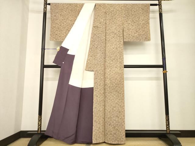 平和屋着物■上質な小紋 型染め 菊尽くし 鬼しぼ縮緬 正絹 逸品 AABG0855ck