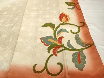 平和屋着物■豪華振袖　駒刺繍　花唐草文　金通し地　正絹　逸品　AABG0869ck