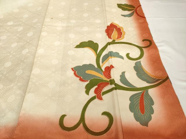 平和屋着物■豪華振袖　駒刺繍　花唐草文　金通し地　正絹　逸品　AABG0869ck