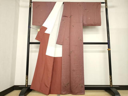 平和屋着物■上質な小紋 花間道 梅 金彩 正絹 逸品 AABG0875ck