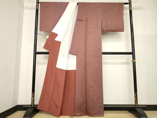 平和屋着物■上質な小紋 花間道 梅 金彩 正絹 逸品 AABG0875ck