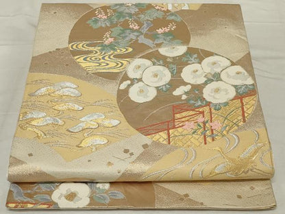 平和屋着物◎六通柄　本袋帯　抱一菊椿文　洛匠　金銀糸　正絹　逸品　AABG0885ou