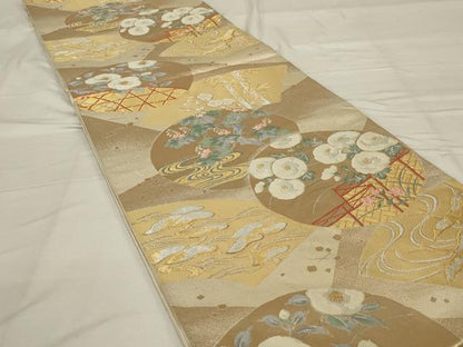 平和屋着物◎六通柄　本袋帯　抱一菊椿文　洛匠　金銀糸　正絹　逸品　AABG0885ou