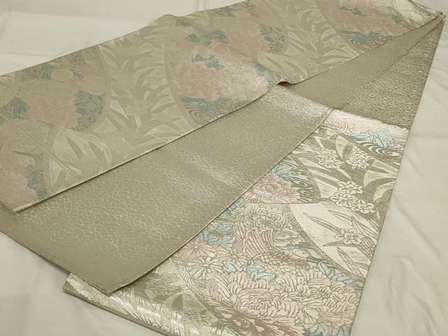 平和屋着物◎佐賀錦　六通柄袋帯　流水草花文　銀糸　正絹　逸品　AABG0887ou