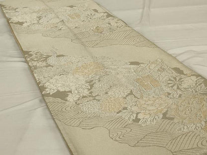 平和屋着物◎全通柄袋帯　美保姿　御所車花文　金銀糸　正絹　逸品　AABG0890ou