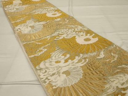 平和屋着物◎六通柄袋帯　流水花文　金糸　正絹　逸品　AABG0893ou