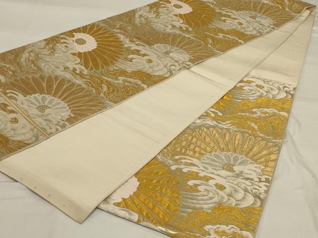 平和屋着物◎六通柄袋帯　流水花文　金糸　正絹　逸品　AABG0893ou