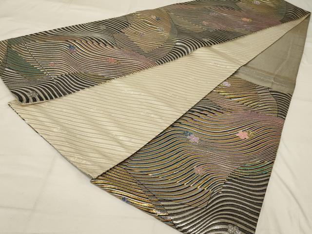 平和屋着物◎六通柄袋帯　流線花文　金銀糸　正絹　逸品　AABG0909ou