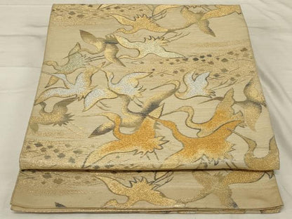 平和屋着物◎六通柄 京本袋帯 飛鶴文 金銀糸 正絹 逸品 AABG0913ou