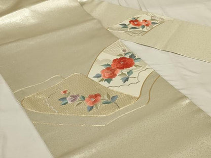 平和屋着物◎九寸名古屋帯　総刺繍　駒刺繍　枝花文　金銀糸　正絹　逸品　AABG0914ou