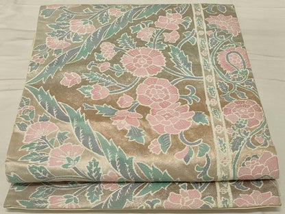 平和屋着物◎六通柄袋帯　更紗花文　正絹　逸品　AABG0916ou