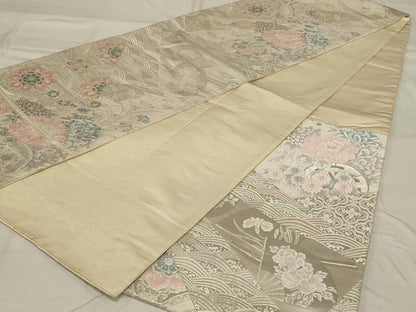 平和屋着物◎六通柄袋帯　唐織　切嵌花文　銀糸　正絹　逸品　AABG0918ou