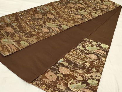 平和屋着物◎六通柄袋帯 花鳥文 正絹 逸品 AABG0919ou