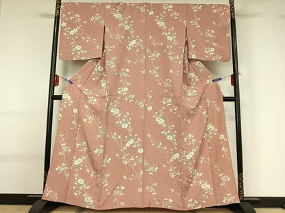 平和屋着物▽上質な小紋 単衣 枝花文 金彩 正絹 逸品 AABG0921jh