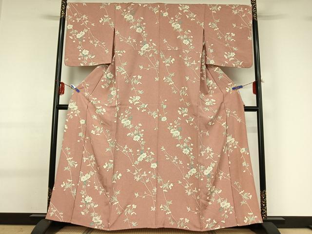 平和屋着物▽上質な小紋 単衣 枝花文 金彩 正絹 逸品 AABG0921jh