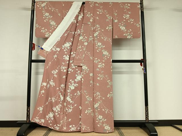 平和屋着物▽上質な小紋 単衣 枝花文 金彩 正絹 逸品 AABG0921jh