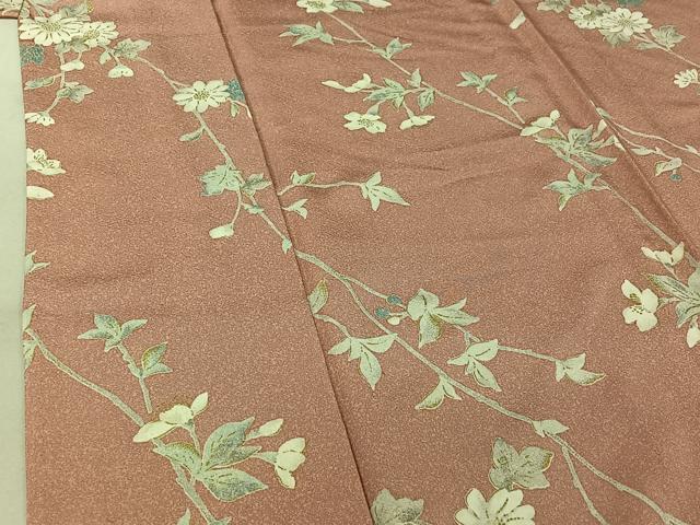 平和屋着物▽上質な小紋 単衣 枝花文 金彩 正絹 逸品 AABG0921jh