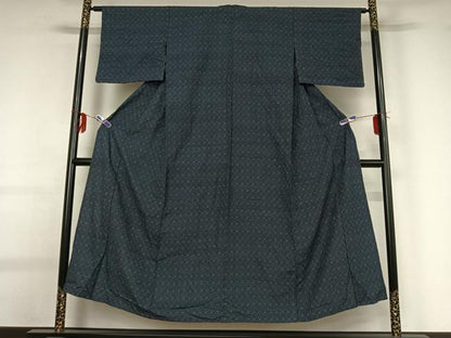 平和屋着物▽上質な紬 単衣 幾何学文様 正絹 逸品 AABG0922jh