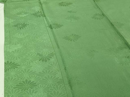 平和屋着物▽上質な色無地 単衣 花菱地紋 青磁色 正絹 逸品 AABG0926jh