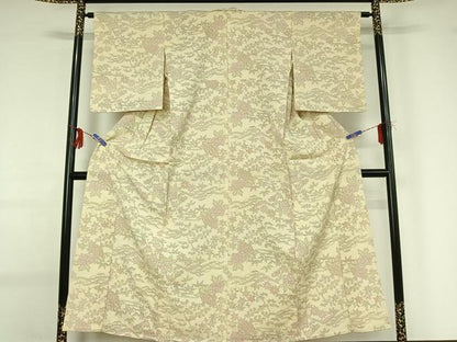 平和屋着物▽本塩沢 単衣 風景花文 正絹 逸品 AABG0927jh