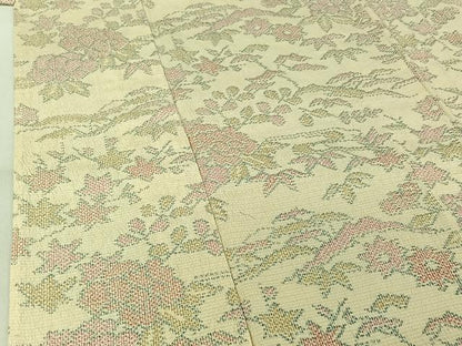 平和屋着物▽本塩沢 単衣 風景花文 正絹 逸品 AABG0927jh