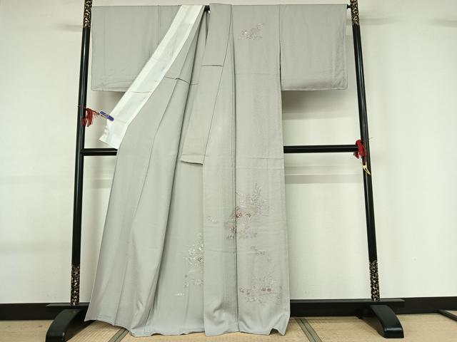 平和屋着物▽訪問着 単衣 中国三大刺繍 汕頭刺繍 スワトウ刺繍 総刺繍 扇面花文 正絹 逸品 AABG0928jh