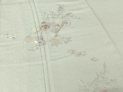 平和屋着物▽訪問着 単衣 中国三大刺繍 汕頭刺繍 スワトウ刺繍 総刺繍 扇面花文 正絹 逸品 AABG0928jh