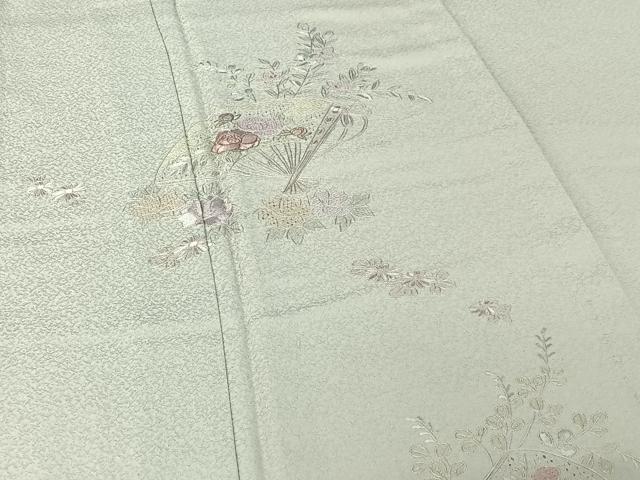 平和屋着物▽訪問着 単衣 中国三大刺繍 汕頭刺繍 スワトウ刺繍 総刺繍 扇面花文 正絹 逸品 AABG0928jh