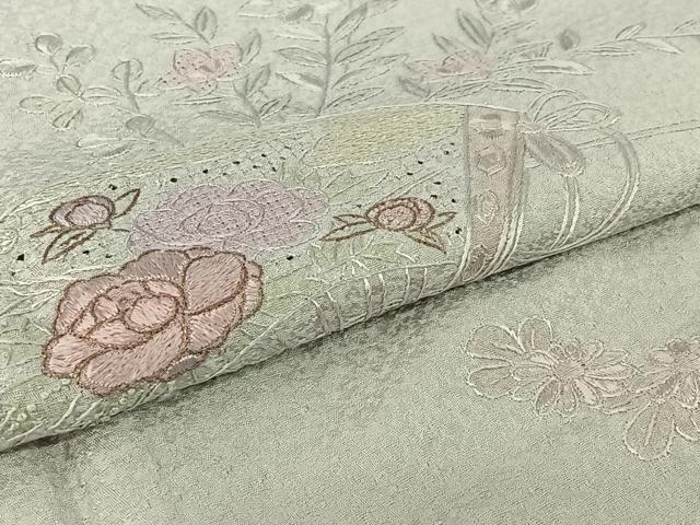 平和屋着物▽訪問着 単衣 中国三大刺繍 汕頭刺繍 スワトウ刺繍 総刺繍 扇面花文 正絹 逸品 AABG0928jh