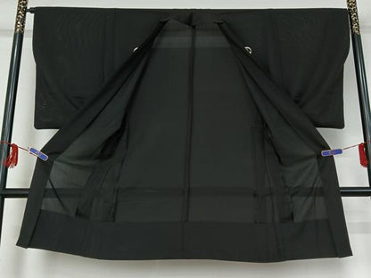 平和屋着物▽男性 羽織 黒紋付 スリーシーズン 春夏秋 塵除け 暗黒色 正絹 逸品 AABG0930jh