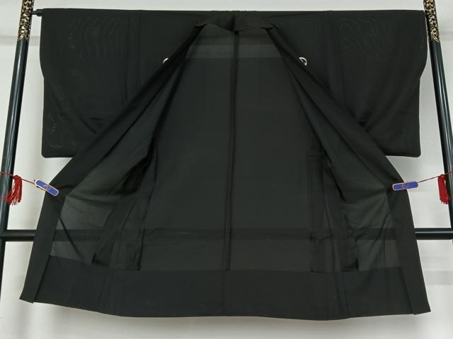 平和屋着物▽男性 羽織 黒紋付 スリーシーズン 春夏秋 塵除け 暗黒色 正絹 逸品 AABG0930jh