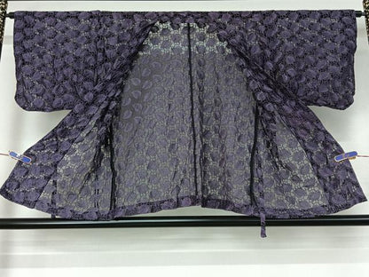 平和屋着物▽道中着 スリーシーズン 春夏秋 塵除け 草葉文 正絹 逸品 AABG0931jh