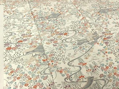 平和屋着物▽上質な小紋 単衣 風景花文 正絹 逸品 AABG0934jh