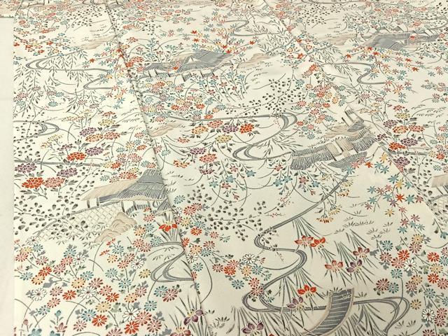 平和屋着物▽上質な小紋 単衣 風景花文 正絹 逸品 AABG0934jh