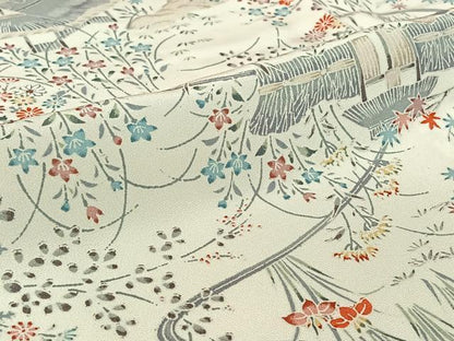 平和屋着物▽上質な小紋 単衣 風景花文 正絹 逸品 AABG0934jh