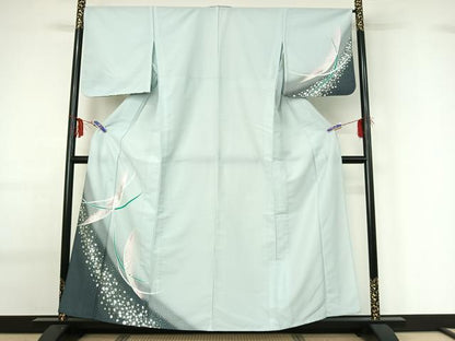 平和屋着物▽訪問着 単衣 箔散らし文 暈し染め 銀彩 洗える着物 AABG0936jh